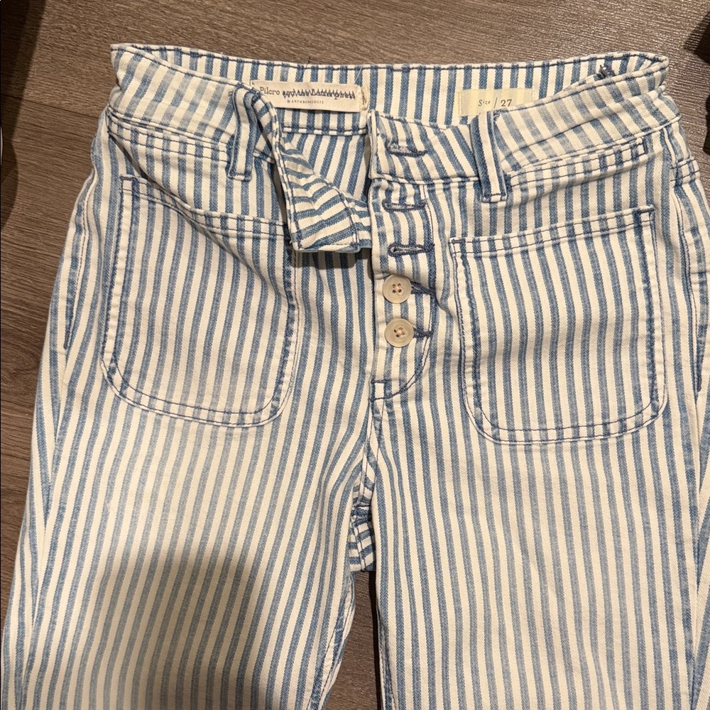 Pilcro Blue and White Striped Skinny Jeans